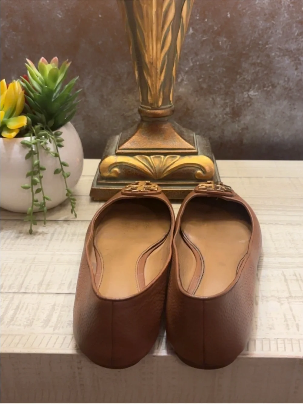 Beautiful Tory Burch Brown Reva Leather Ballet Flats ~ Size 9.5